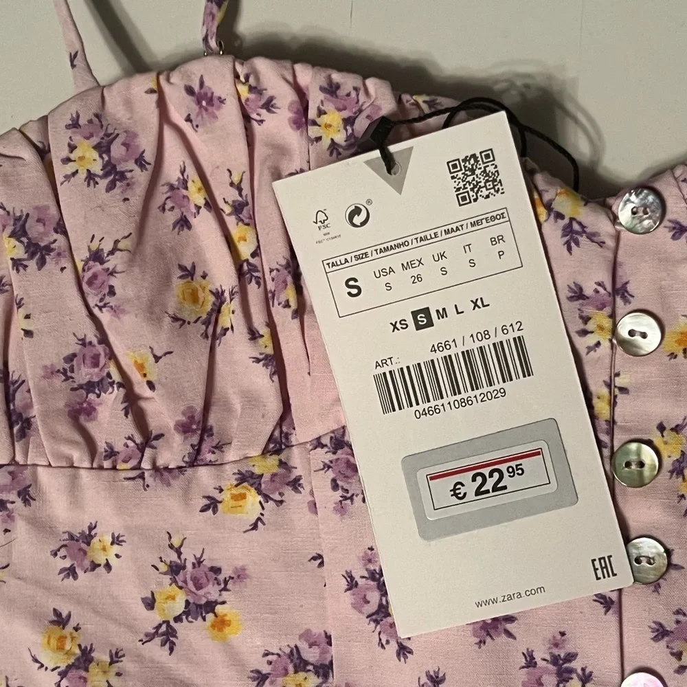 Zara Floral Print Bralette Crop Top Bustier Pink NWT small spaghetti straps - Picture 4 of 10